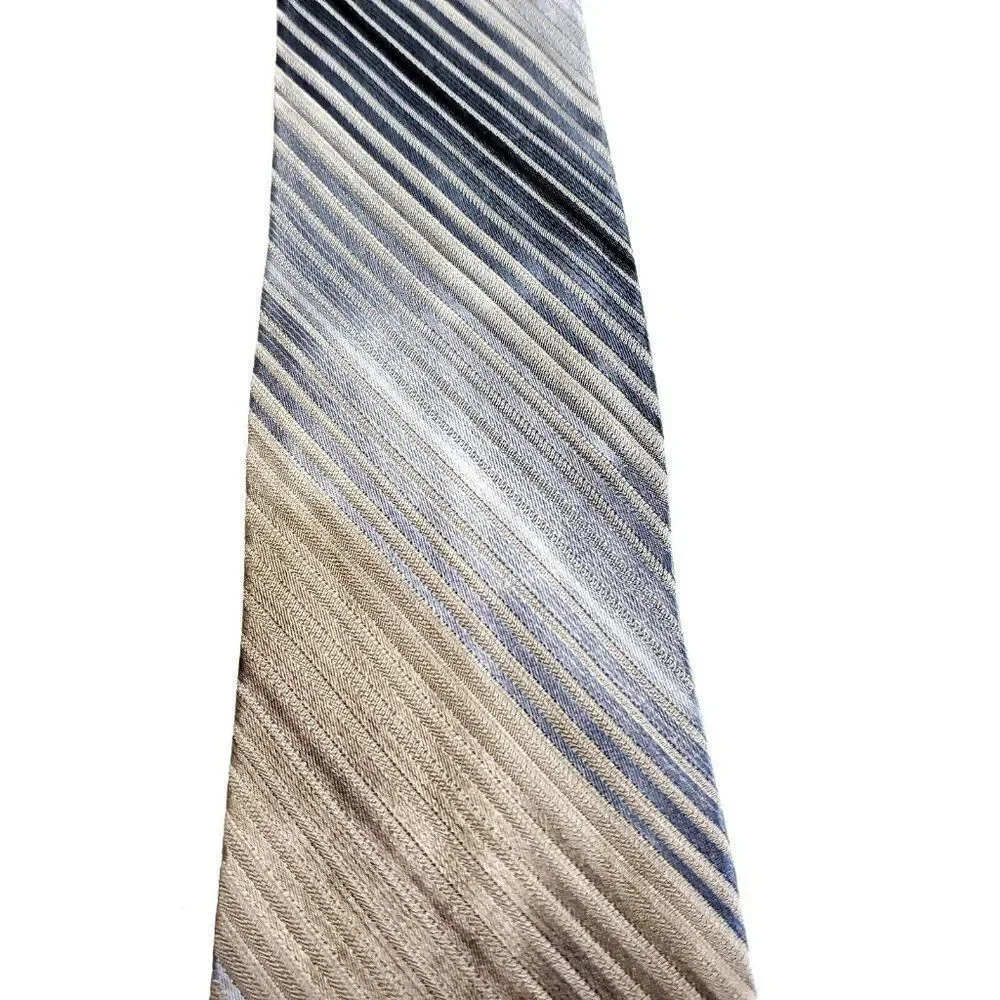 Calvin Klein Grey Beige Silk‎ Tie Woven Long Striped